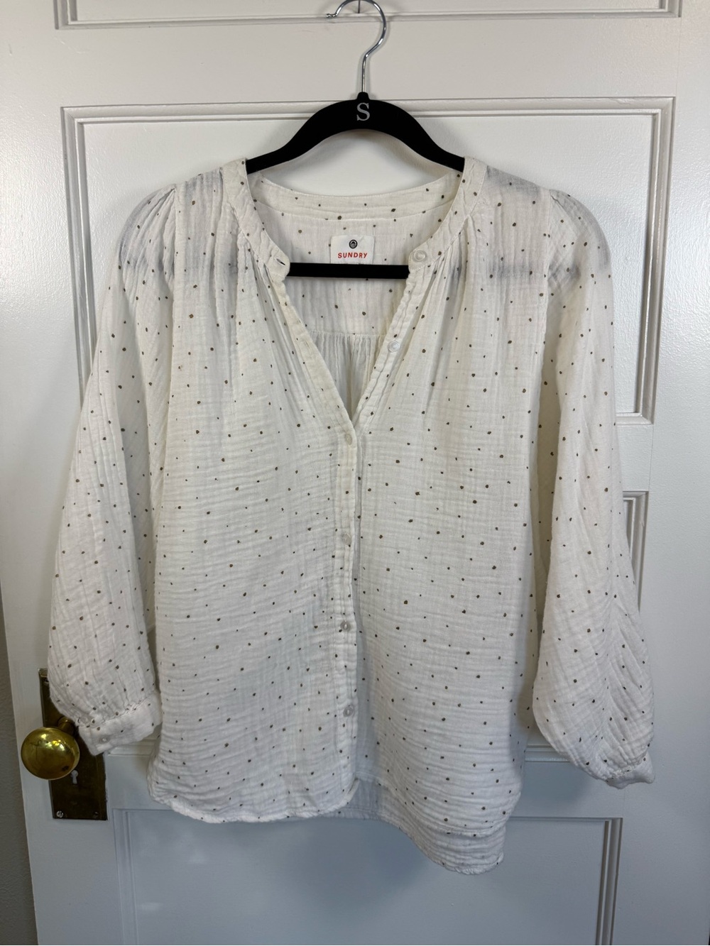 Sundry White Lightweight Gauze Dot Button-Front Blouse